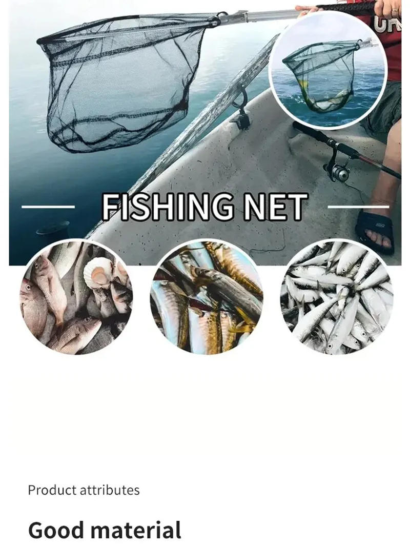 Description Picture 3 of item1pc Heavy Duty Folding Fishing Landing Net - 5.91FT/7.87FT Pole Handle For Kayak, Fly, Catfish, Bass, Crab & Trout!
