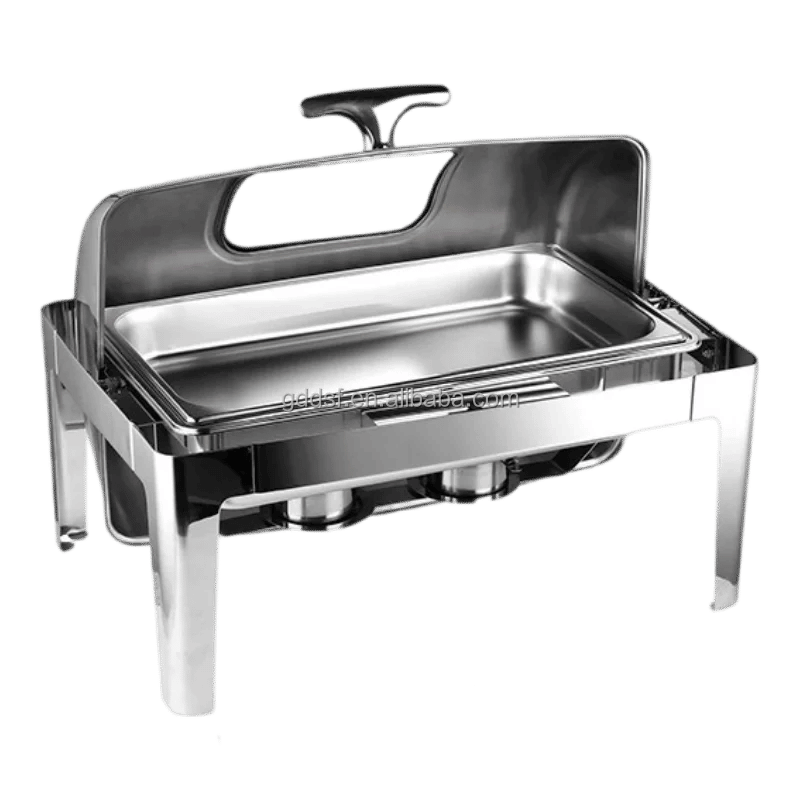 Description Picture 3 of itemFactory Direct Dishes Chafing Dishes Buffet Catering Stainless Steel Round Roll Hot Pot Food Warmer Luxury Buffet Alcohol Stove