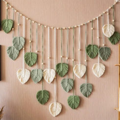 75*120CM Woven Leaves Macrame Wall Hanging Ornament, Handmade Woven Art Wall Tapestry Home Decoration for Bedroom Living Room