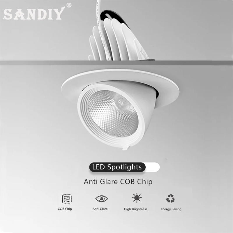 Description Picture 2 of itemSANDIY Adjustable Spotlights Recessed Downlights Super Bright Led Ceiling Lamp Free Rotation COB Spot for Home Shop Display 15W