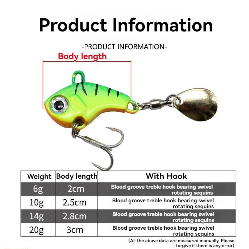 Description Picture 2 of itemFishing Lure Set 5pcs Wobble Rotating Metal VIB Vibration Bait Spinner Spoon Jig Sea Lures Artificial Hard Baits Sequins Tackle