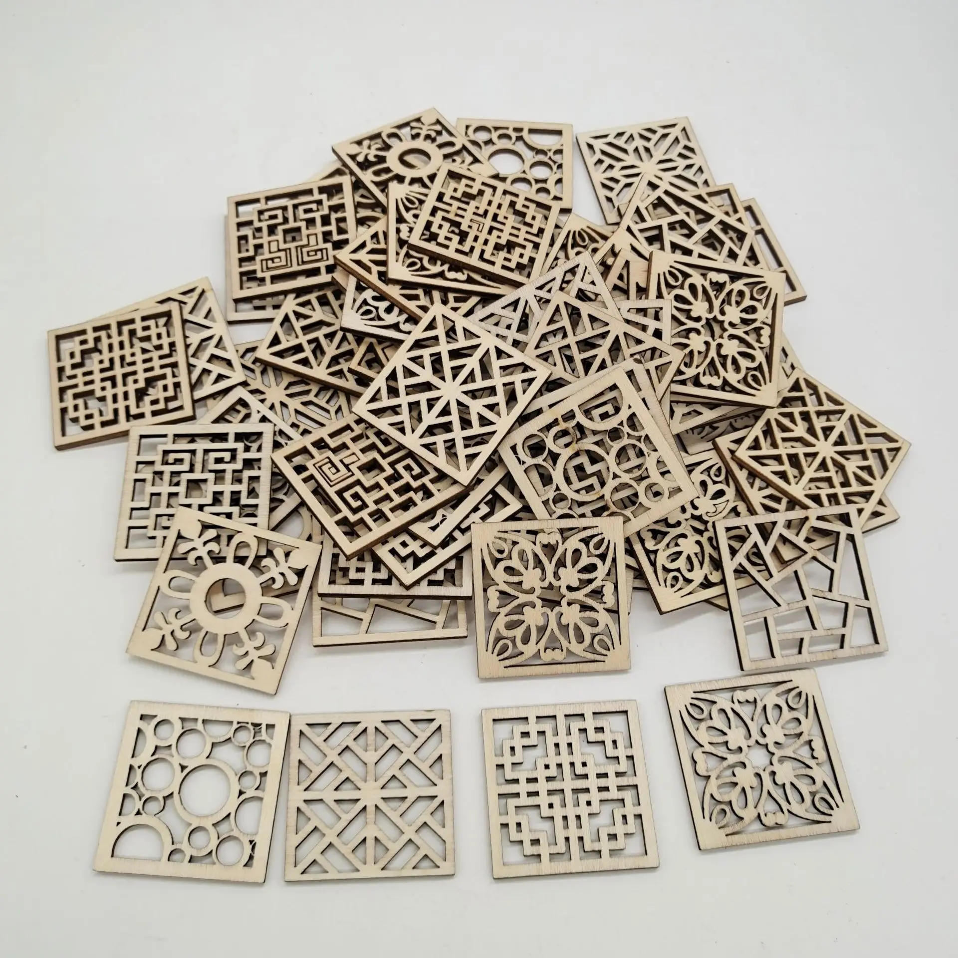 Description Picture 3 of item20pcs Laser Cut Wood Embellishment Hollow Out Square Flower Shape Wood Discs Unfinished Wood Cutout for Arts Crafts DIY Decor