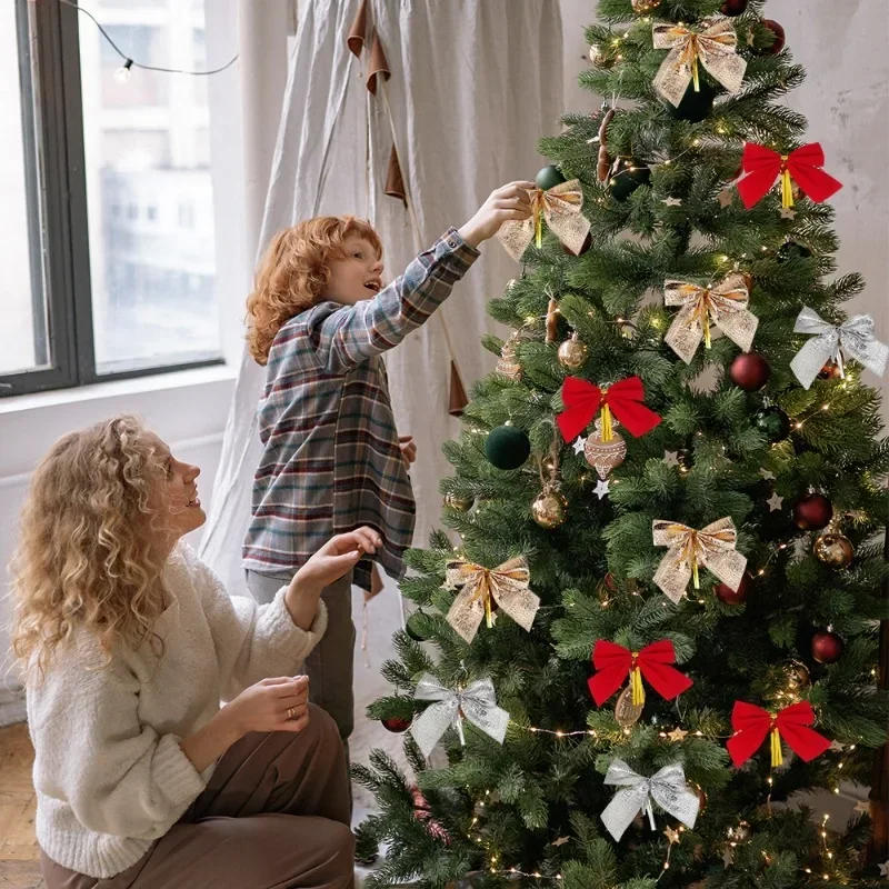 Description Picture 4 of item36/12PCS Christmas Bows Hanging Decorations Red Gold Silver Bowknot Christmas Tree Ornaments New Year Xmas Party Gift Decoration