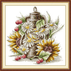 Joy Sunday Pre-printed Cross Stitch Kit  Easy Pattern Aida  Stamped Fabric Embroidery Set-Sunflower and Lamp