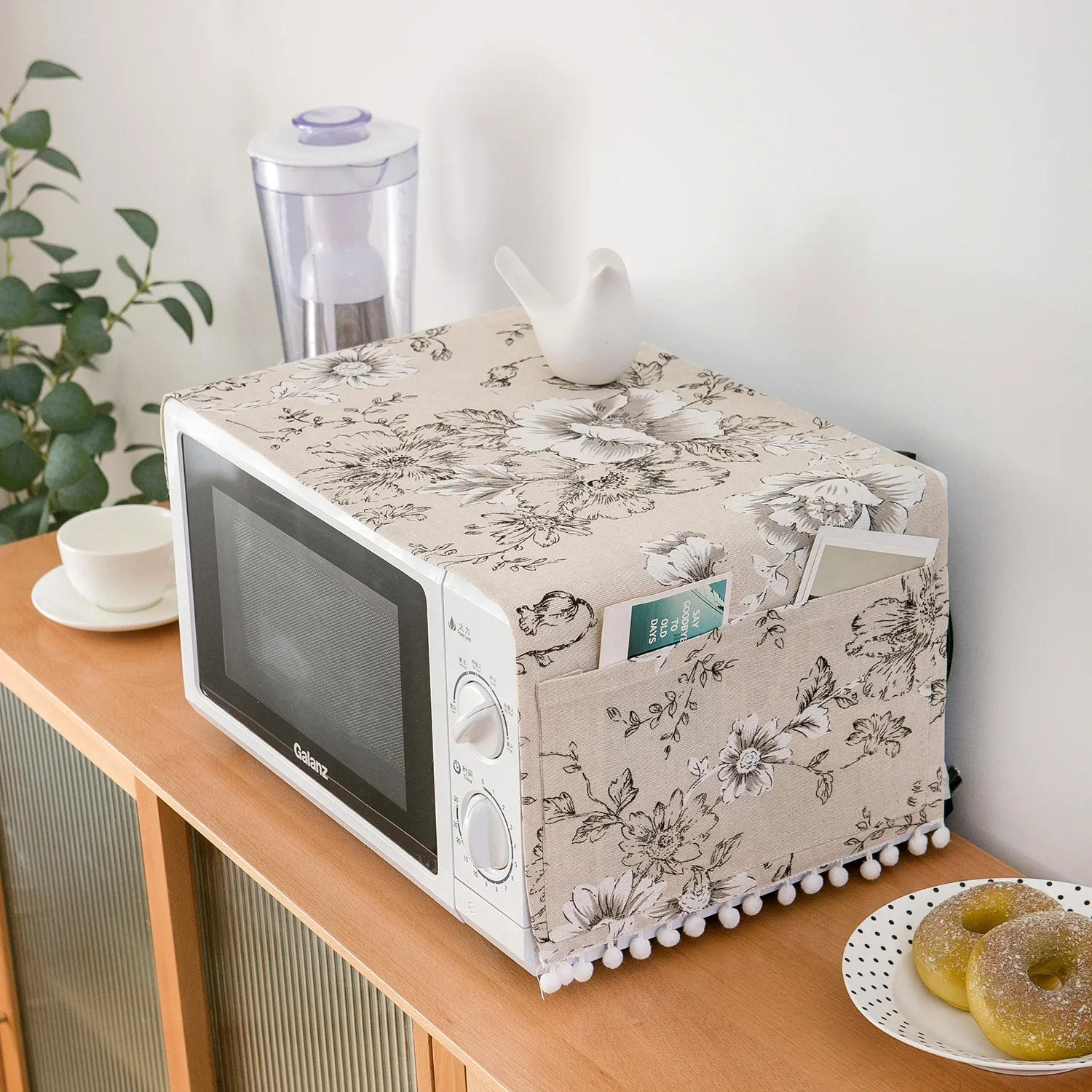 Description Picture 2 of itemMicrowave oven cover, cotton linen, black, pink, storage bag, Double Pockets, dust cover, kitchen accessories