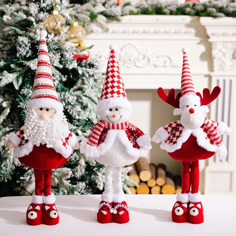 Description Picture 6 of item2024 Christmas Long Legs Gnome Decorations Santa Snowman Reindeer Design Telescopic Standing Ornaments Winter Xmas Party Decor