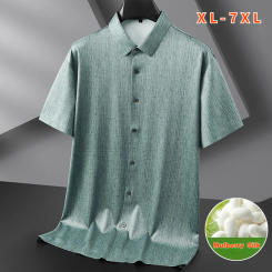 Plus Size 7XL Summer Mulberry Silk Men's Shirts High Elasticity Short Sleeve Seamless Single Breasted Casual Man Dress Shirts