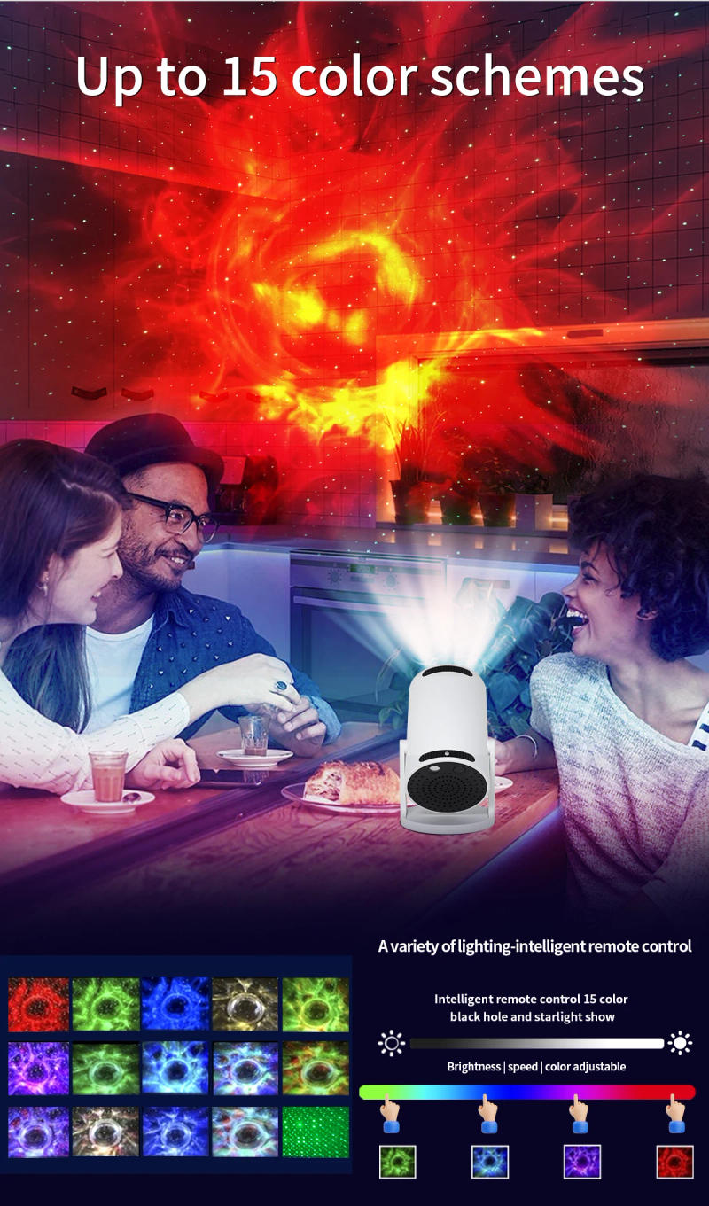 Description Picture 3 of item16 Colors Black Hole RGB Starry Projector Night Lamp Bluetooth Music Player Remote Control Colorful Laser Projection Nightlight