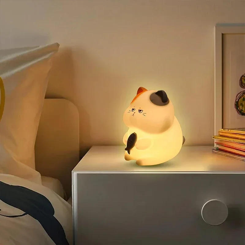 Description Picture 2 of itemGreedy Cat Night Light USB Rechargeable Warm and RGB Nursery Sleeping Lamp Kawaii Cordless Night Lights For Kids Room Decor