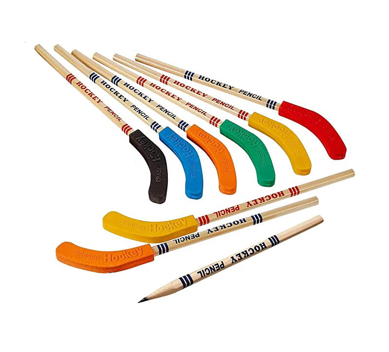 Description Picture 3 of item6Pcs Hockey Pencils And Erasers 9 Inch Hockey Stick Pencils for Kids Students Sports Fans Birthday Party Gifts