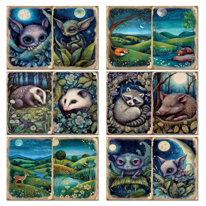 Description Picture 3 of itemJAIIMAN 60pieces(Paper+Sticker)Vintage Moonlight Monster Theme DIY Scrapbook Set,for Junk Journals,Arts Crafts,Scrapbooking