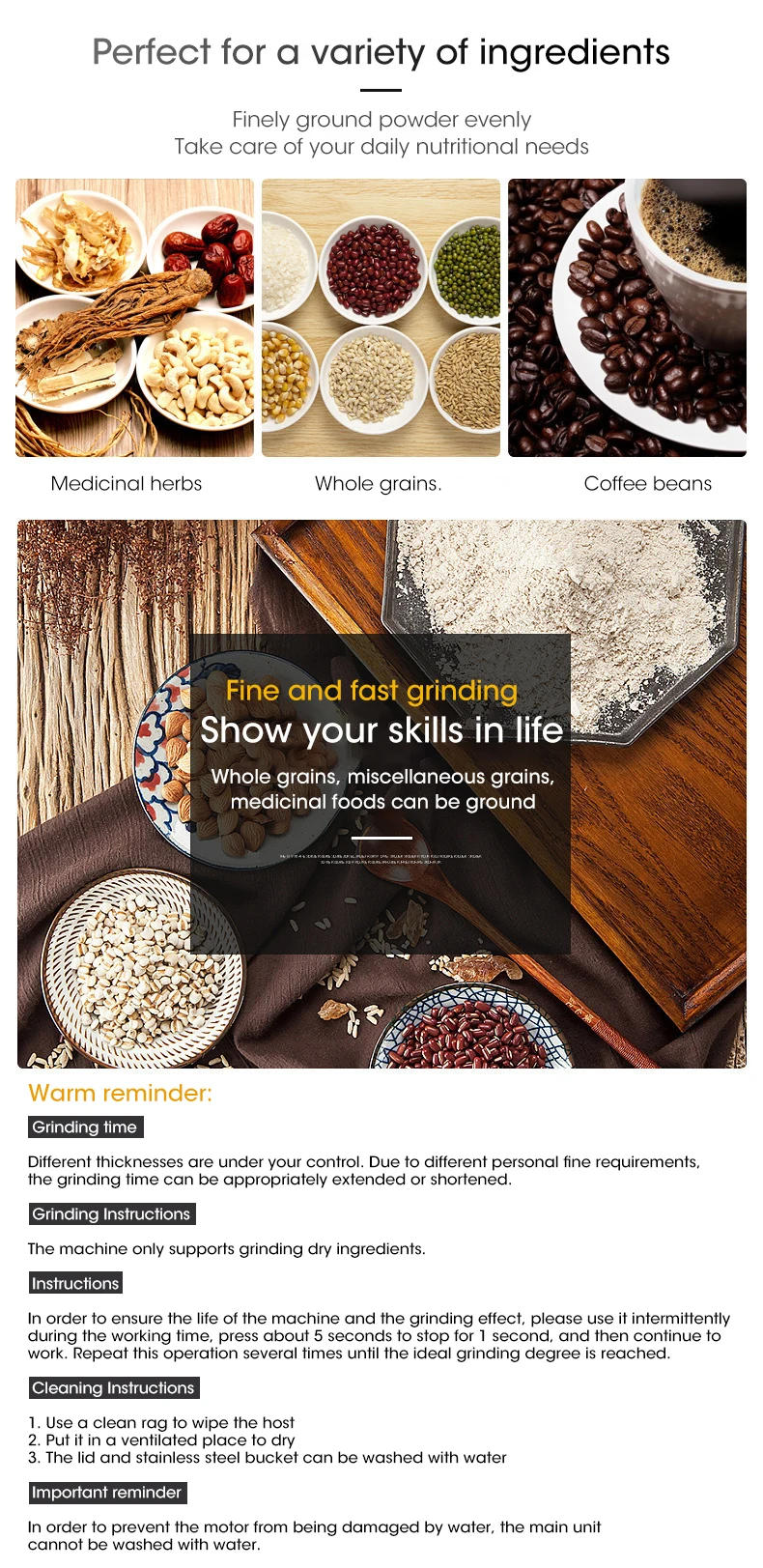 Description Picture 2 of item2024 NEW Mini Electric Grinder Household 300ml Ultrafine Baby Food Pulverizer Coffee Grinder Spice Pepper Grinder Grain Mill