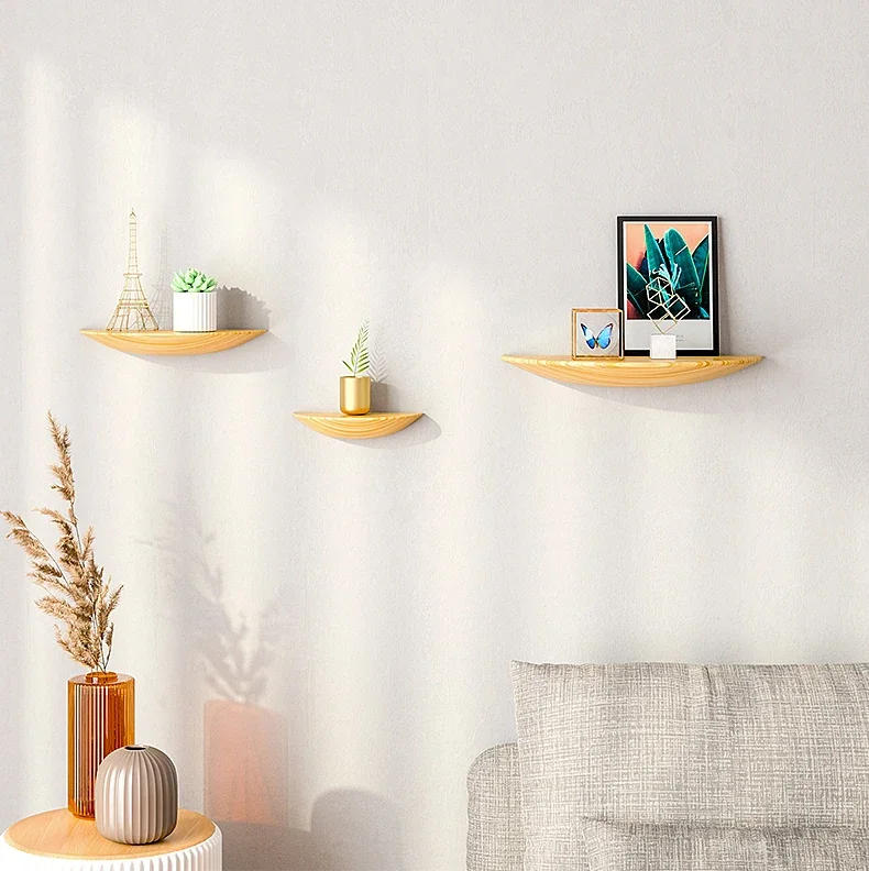 Description Picture 2 of itemWooden Semicircle Wall Shelf Background Wall Hanging Projector Display Stand Storage Organization Suspension Home Decoration