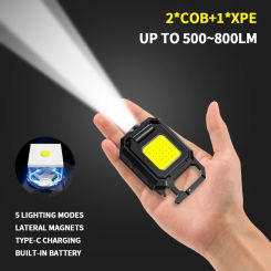 Multifunctional Three Head Keychain Lights Portable COB Mini Camping Light Type-C Work Light Outdoor Flashlight Bottle Lifter