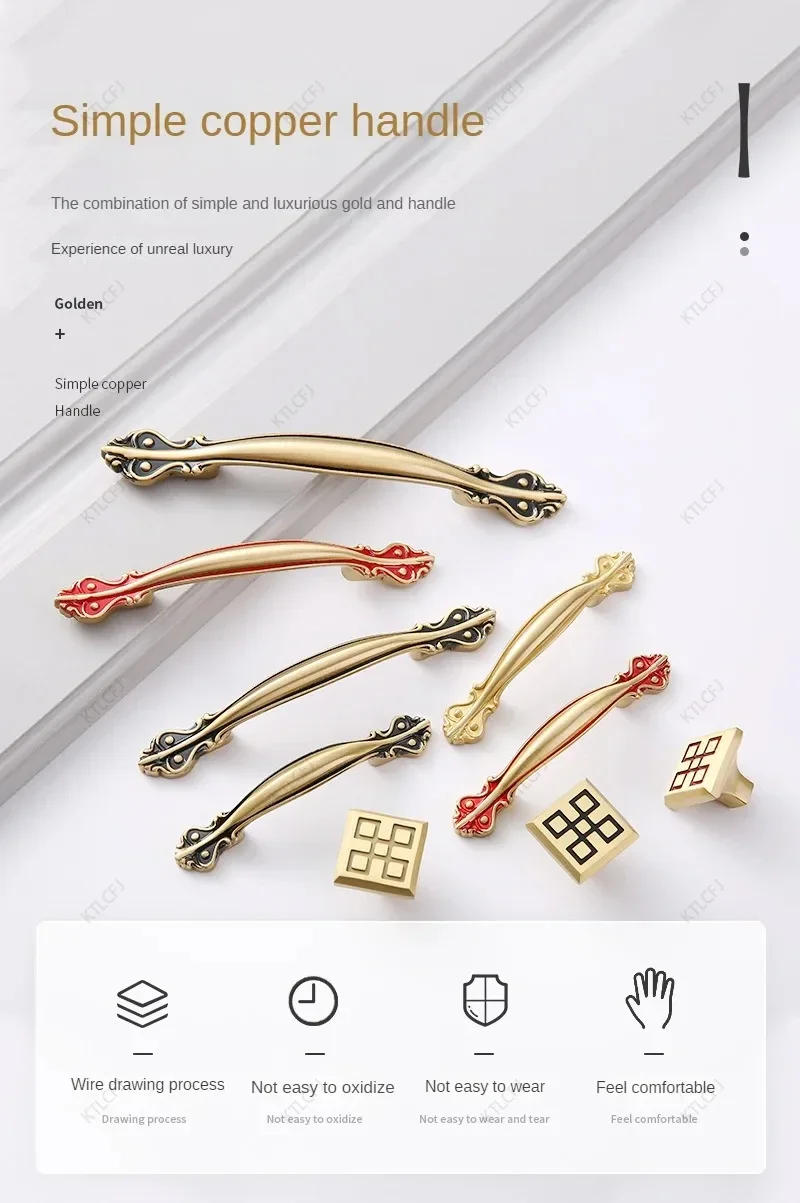 Description Picture 2 of itemChinese Style Cabinet Door Handle Brass Wardrobe Door Handle New Chinese Style Furniture Door Drawer Antique Copper Handle