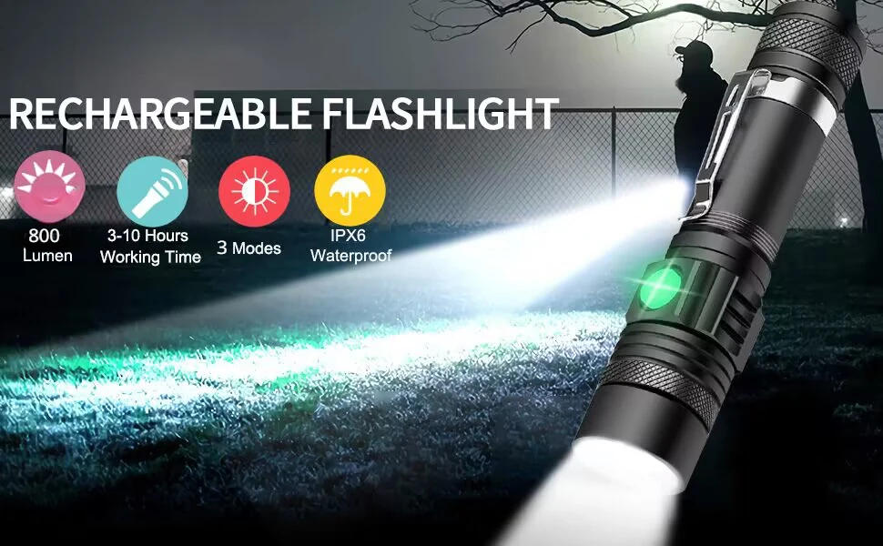 Description Picture 2 of itemLED Tactical Flashlight Rechargeable, IPX6 Waterproof Flashlight,800lm, Super Bright LED, Zoomable, Pocket-Size LED Flashlight