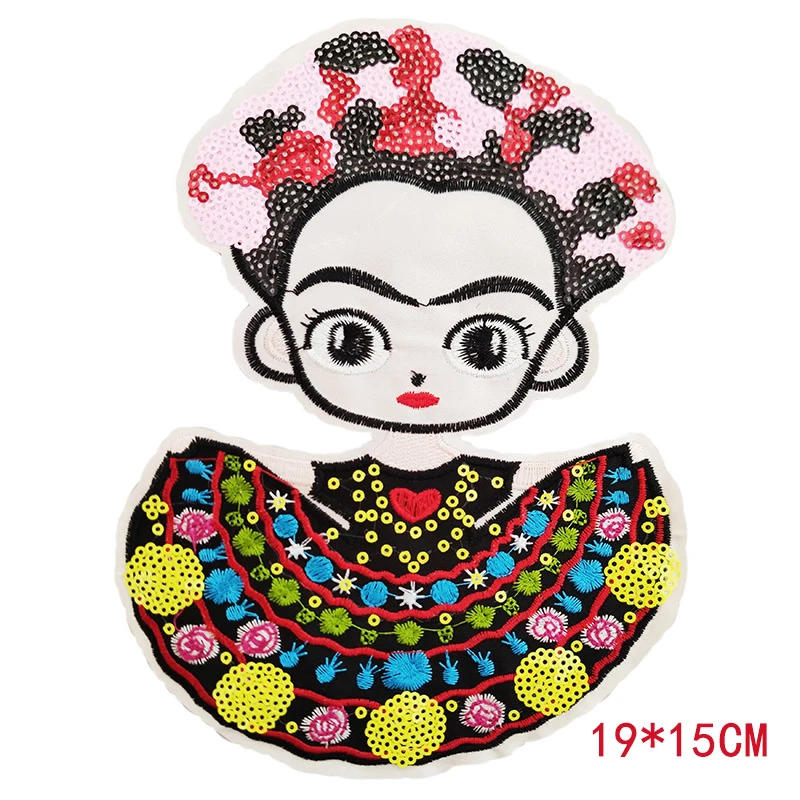 Description Picture 3 of itemMexican Flowers Headwear Girls Iron on Patches Cartoon Characters Sequins Embroidery Patch for Clothing  Accessories Bag Sticker