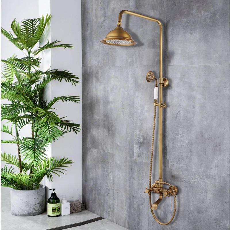 Description Picture 2 of itemBathroom Shower Faucet Set Antique Brass Rainfall Wall Mounted Faucet Bathtub Shower System Set Round Head Mixer Water Tap