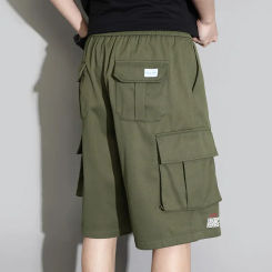New Men's Multi Flap Pocket Loose Trendy Shorts Drawstring Waist Cargo Short Pants Male Work Pants Outdoors Jogging Sport Short