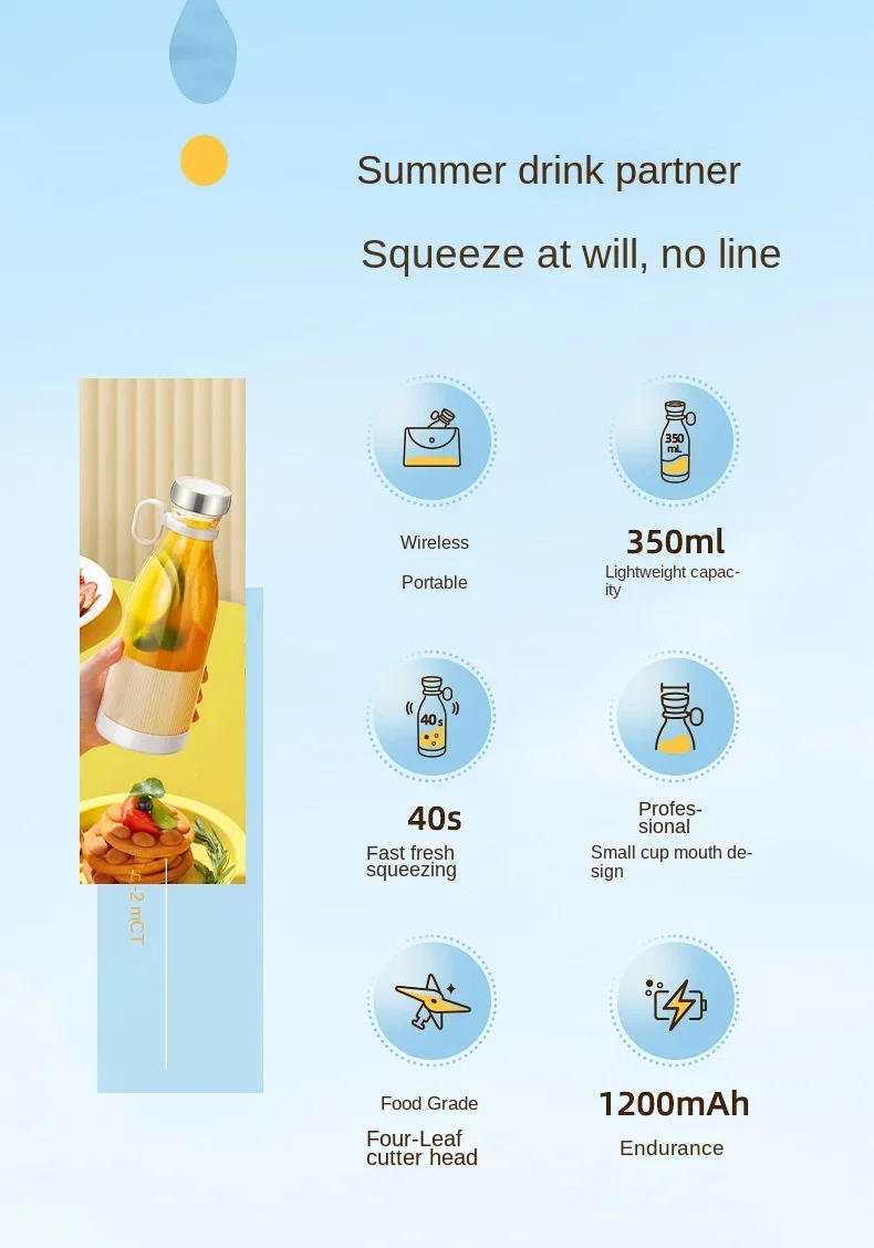 Description Picture 3 of itemElectric Orange Juicer Kitchen blenders  Bottle Portable Juicer Blender Wireless Fresh Juice Extractors Mixer machine