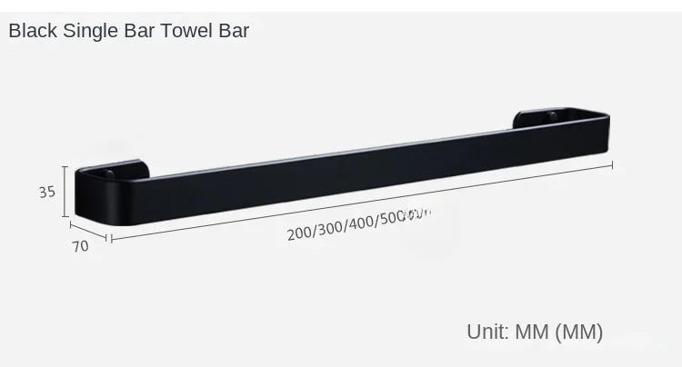 Description Picture 2 of itemStylish Black Space Aluminum Towel Bar with Single Bar Towel Rack Wall Mounted Bathroom Rack for Towels and Slippers