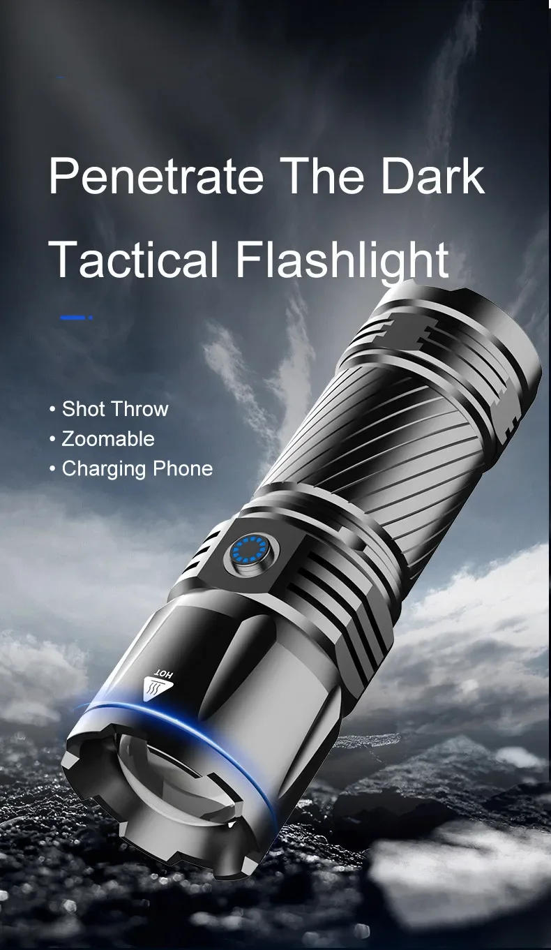 Description Picture 2 of itemSuper Long Range 5KM LED Flashlight Type-C Charging 20000LM Strong Light Tactical Torch Lamp Outdoor Portable Lantern Waterproof