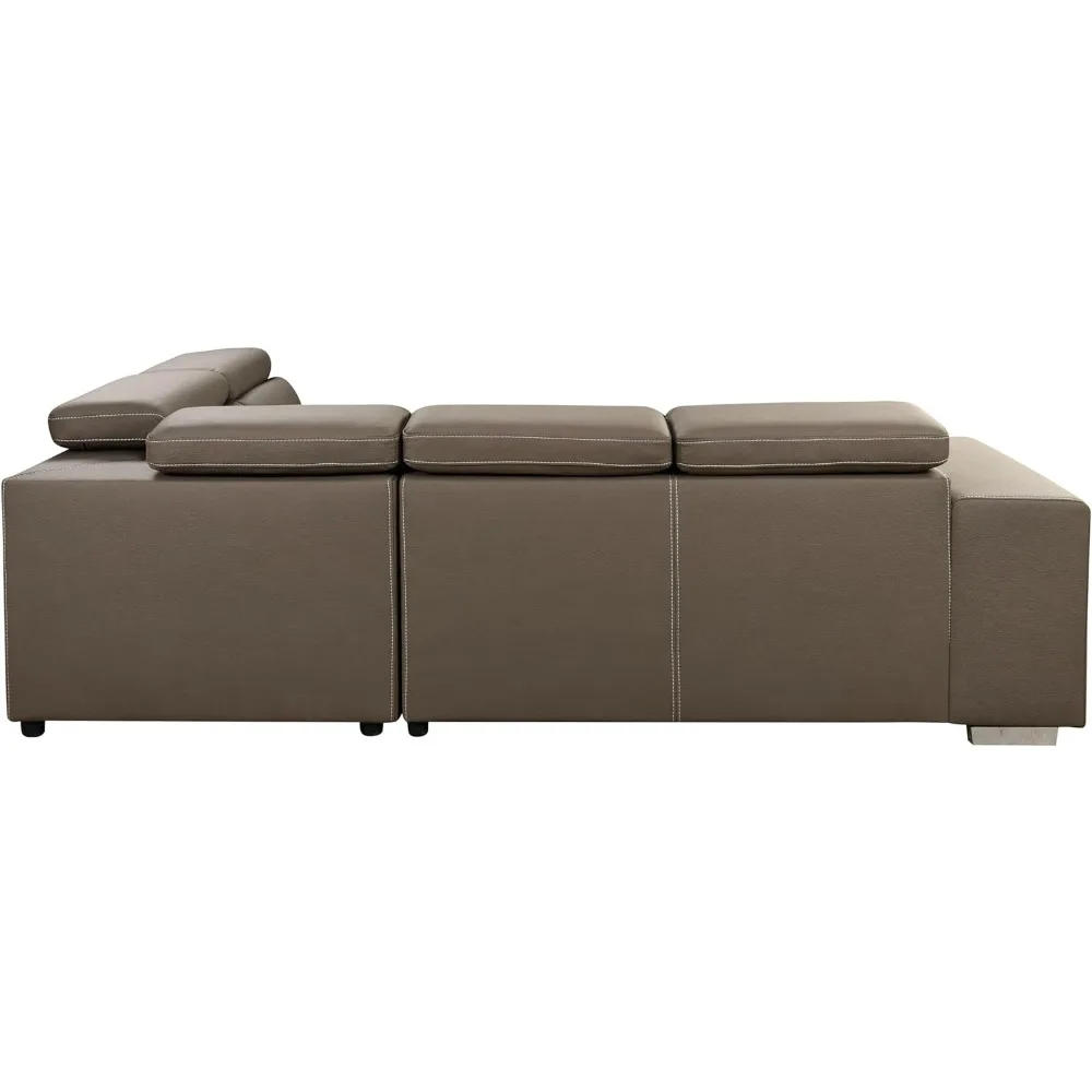 Description Picture 2 of item104'' Sectional Sleeper Sofa with Pull Out Bed and Storage Chaise Ottoman, L Shaped Couch with Adjustable Headrest and Stools