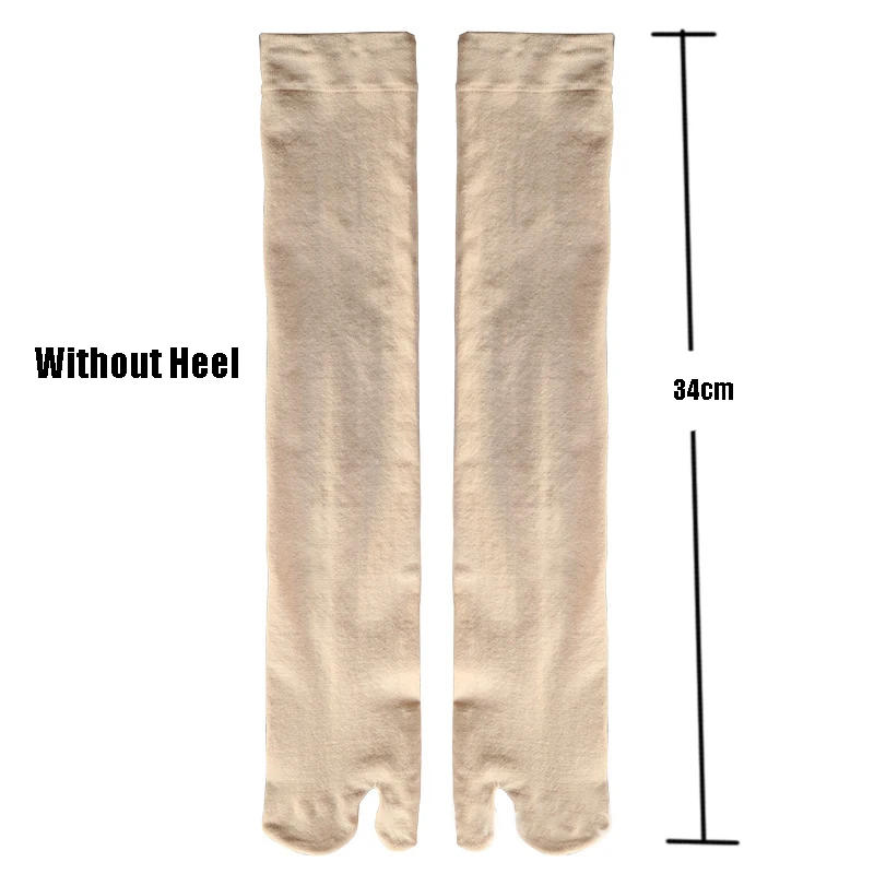 Description Picture 4 of item34cm Two Toe Tabi Socks Solid Color Long Calf Silk Sock Thick Flip-flop Slippers Japanese No Heel Clogs Socks Cosplay Stockings