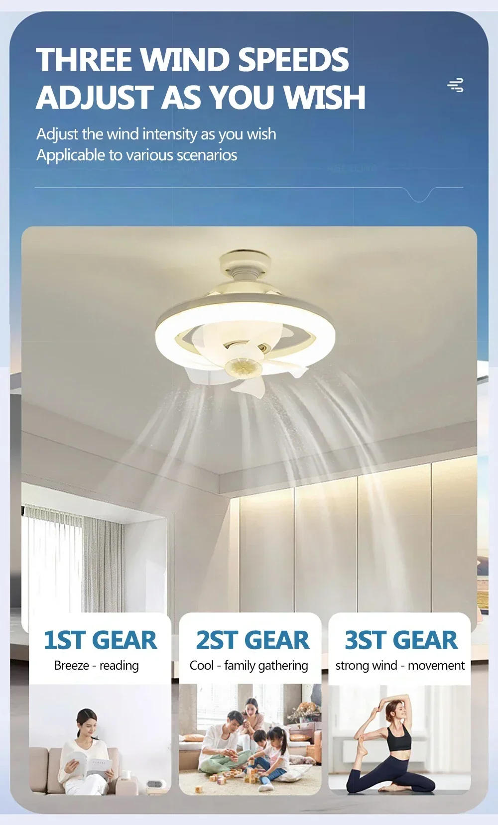 Description Picture 6 of item360° Rotation Ceiling Fan With Light LED For Living Room Bedroom Remote Control Lighting E27 Converter Base Smart Ceiling Fans