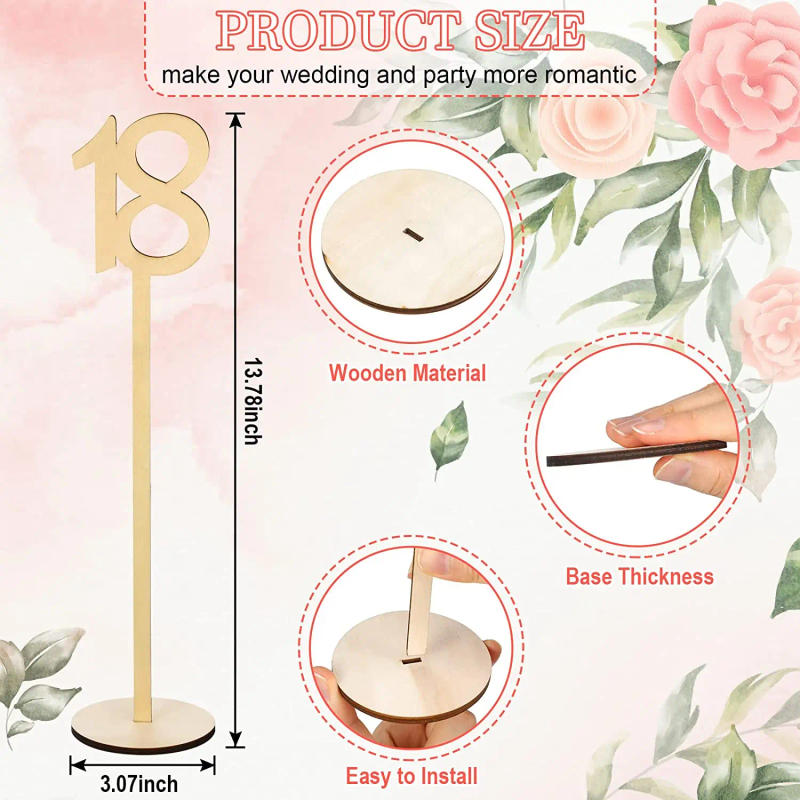 Description Picture 3 of item20Pc Wooden Table Numbers 1 To 20 Wood Wedding Table Number Signs with Holder Base Birthday Party Home Decoration Event Catering