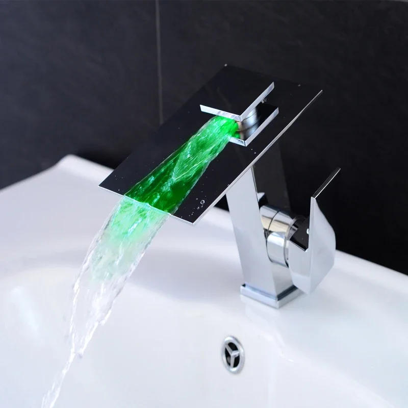 Description Picture 5 of itemLed Basin Faucet Bathroom Waterfall Black Brass Mixer Tap Deck Mounted Sink