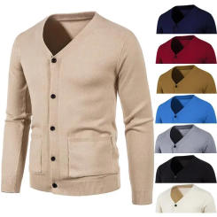 Stay Warm and Stylish with This Newly Designed Men's Knitted V-Neck Cardigan for Fall