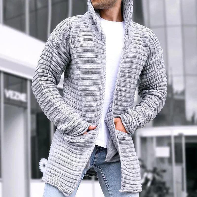 Description Picture 5 of itemAutumn and Winter New Cardigan Mens Knitted Sweater Solid Color Turtleneck Long-sleeved Coat Sweater Jackets