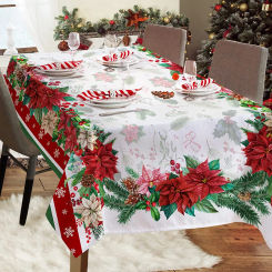 Christmas Flowers Tablecloth Holiday Party Decor Kitchen Tablecloth For Winter Christmas Waterproofs Table For Rectangular Table
