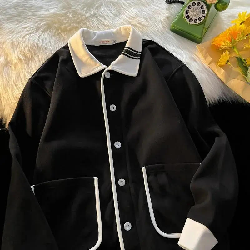 Description Picture 4 of itemNew Japan Minimalist Knitted Cardigan Jacket for Autumn Winter Men's Plush Personalized Color Matching Oversized Casual Jacket