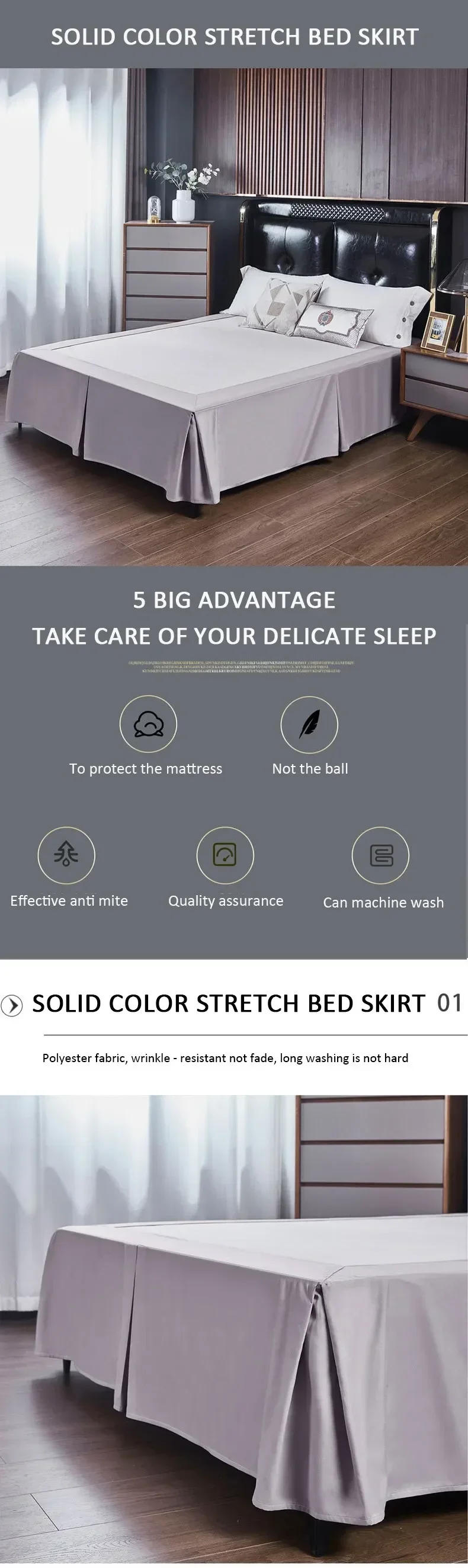 Description Picture 2 of item1PC Solid Colour Open Corner Bed Skirt Brushed Bed Cover Sheet Home Hotel Bed Skirt Bedspread Double/ King/ Queen/ Queen Size