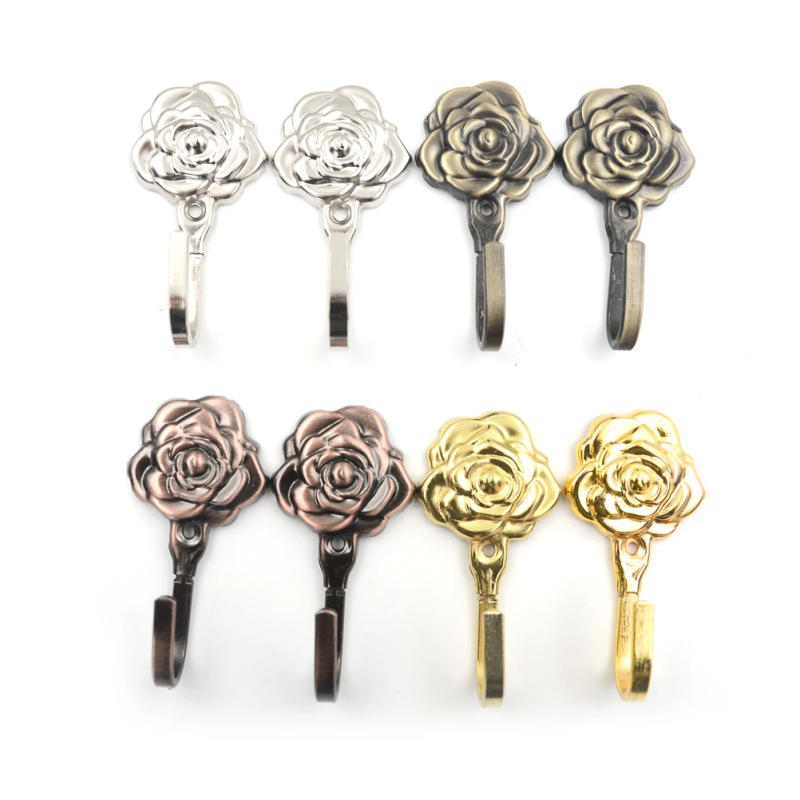 Description Picture 4 of item2pcs/set Rose Pattern Metal Curtain Hooks Home Wall Door Decorative Hook backs