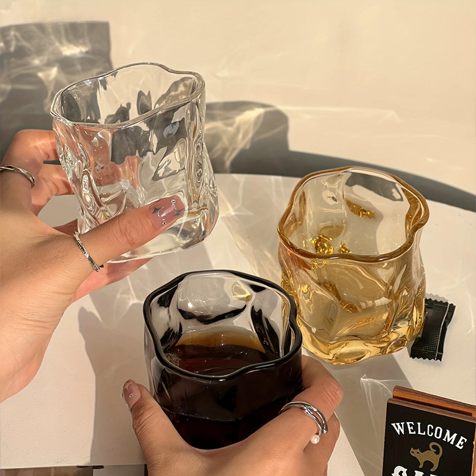 Description Picture 2 of item1pc 200ml Unique Whisky Glass Irregular Transparent Glass Wine Cup Drinking Glasses for Home Summer Beverage Cup Kitchenware