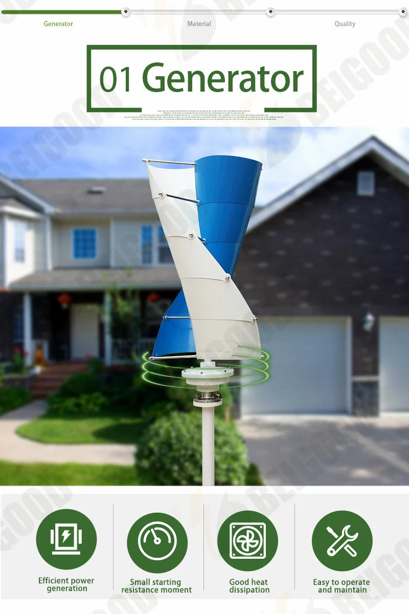 Description Picture 3 of item【High Power】10kw Vertical Wind Turbine Generator 10kW 12v 24v Alternative Free Energy Windmills With MPPT Hybrid Controller For