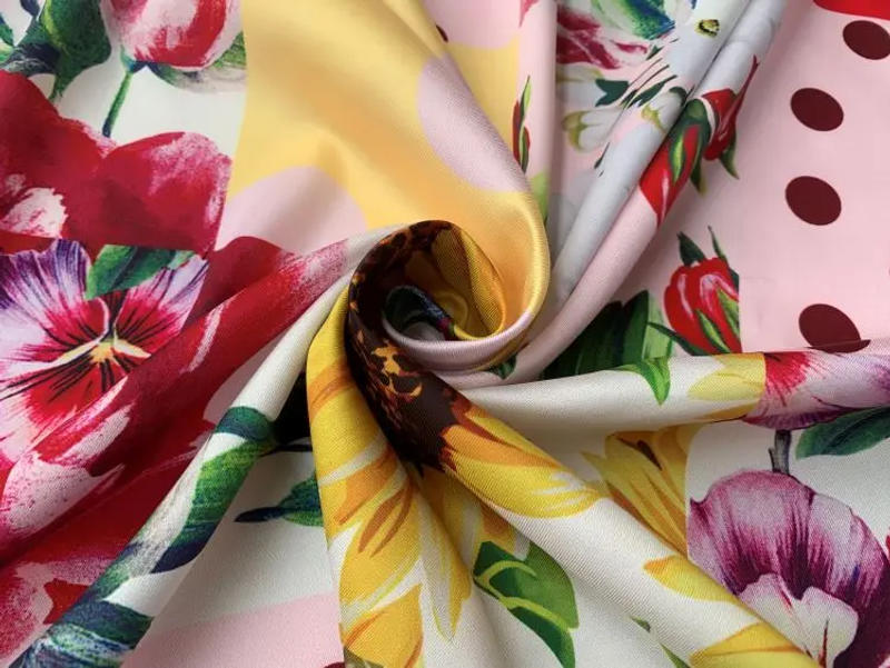 Description Picture 4 of itemLuxury Brand Digital Printed Flower Polka Dots Pattern Stretch Satin Twill Fabric Fabrics Dress DIY Sewing Skirt Shirt Material