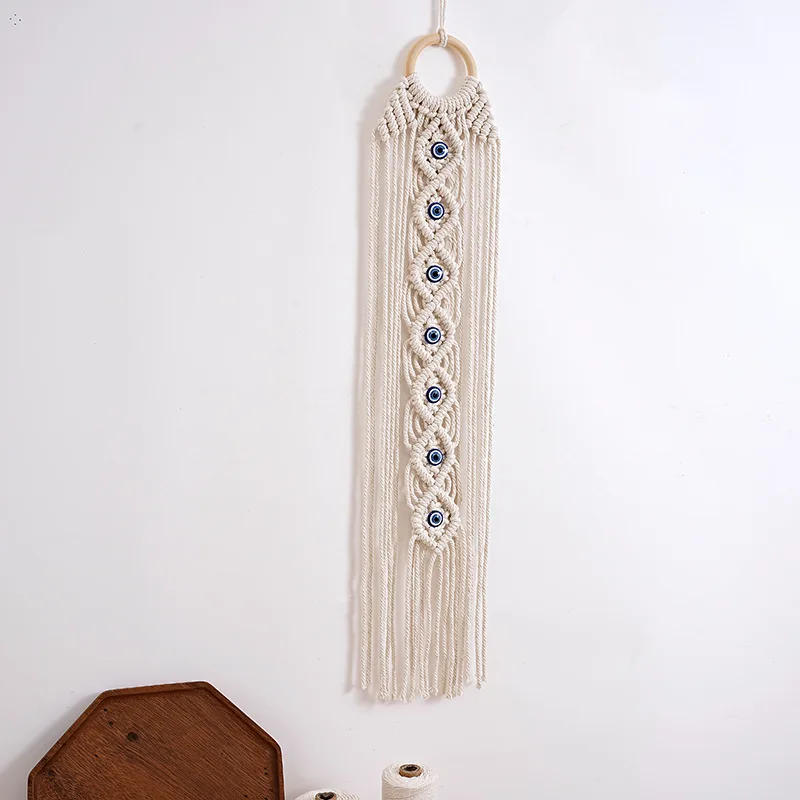 Description Picture 6 of itemMacrame Wall Hanging with Lucky Eye Turkish Evil Eye Cotton Woven Tapestry for Home Decor Bedroom Decoration Housewarming Gift