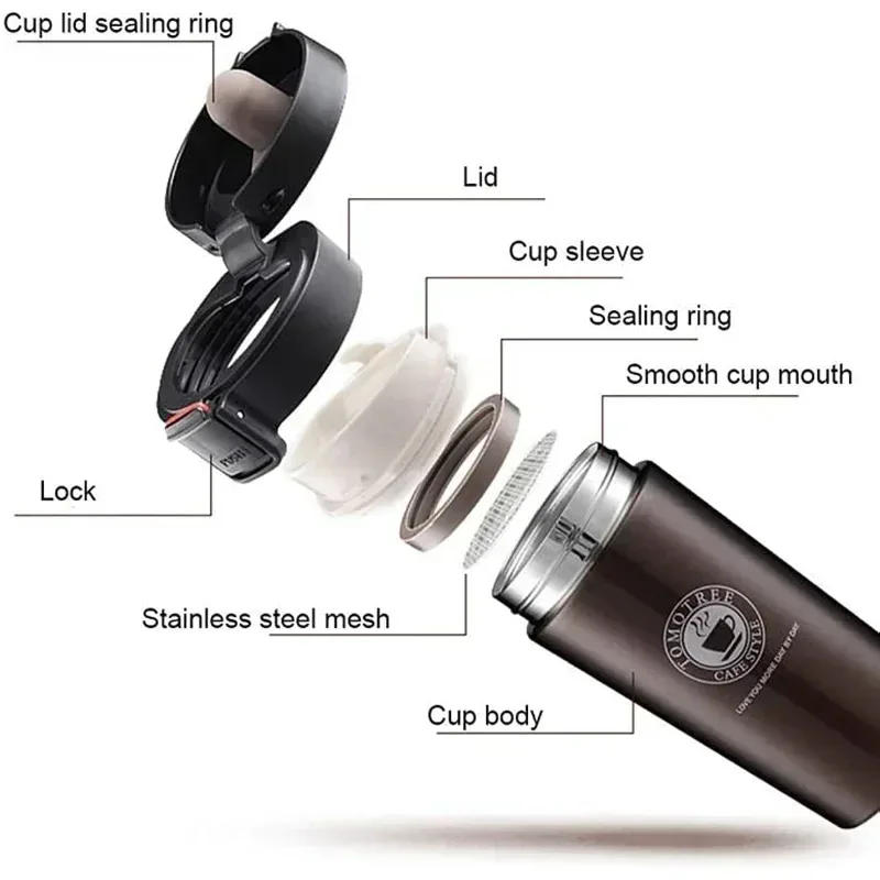 Description Picture 5 of item304 Stainless Steel Coffee Cup Tea Coffee Leak-proof Thermos Mug Vacuum Flask Thermos Water Bottle 500ml Thermal Mug Double Wall