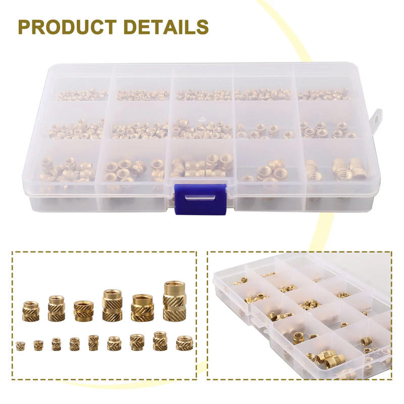 Description Picture 6 of itemBrass Threaded Inserts M5 Nuts Threaded Threaded Knurled 15 Sizes 300 Pcs 7 Models Bushing For Thermoplastics Brand New