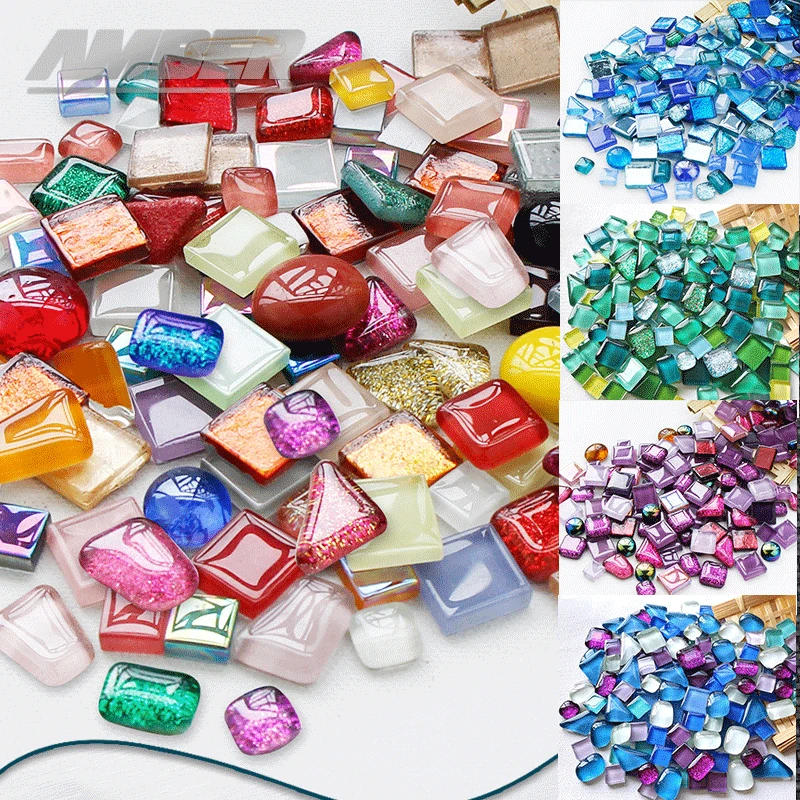 Description Picture 2 of item100g Diy Mix Color Glitter Glass Mosaic Stones Mosaic Tiles Glass Pebbles Crafts Material Puzzle For Diy Mosaic Making  arte