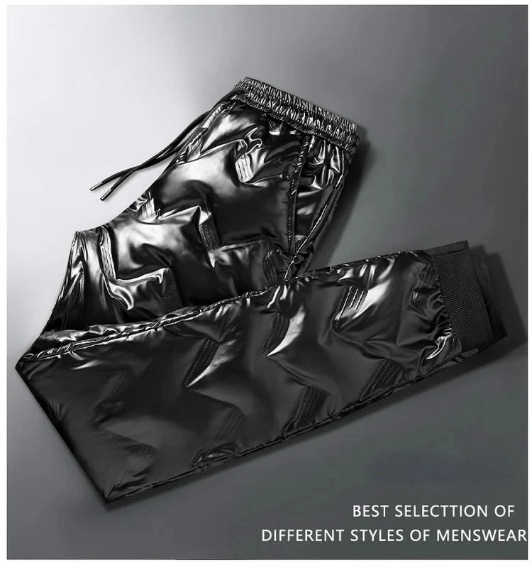 Description Picture 3 of itemMen Winter Down Cotton Pant Skinny Pants Casual Trousers Slim Bright Leather Outdoor Windproof Waterproof Thick Warm Pants