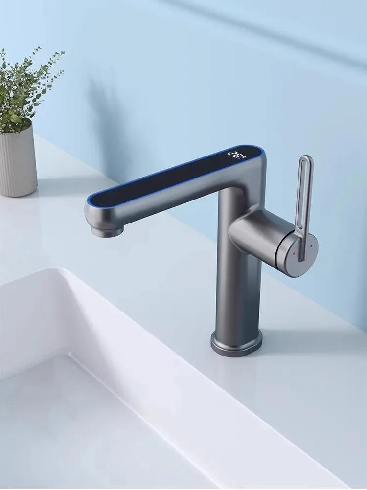 Description Picture 4 of itemBathroom Basin Faucet Single Lever Cold And Hot Digital Display Water Mixer Sink White Deck Mounted  Black Tap