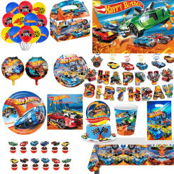 Hot Wheels Birthday Party Tableware Car Tablecloth Plate Cup Balloon Cake Topper Baby Shower Kids Boys Party Decor Supplies