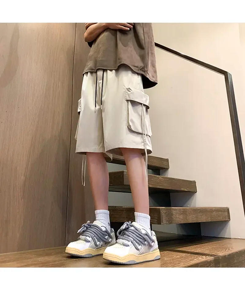 Description Picture 3 of item2024 Summer Cotton Shorts Men's Cargo Pants Loose Casual Knee Length Fashion Stretch Multi-pocket Sweatpants Male Beach Shorts
