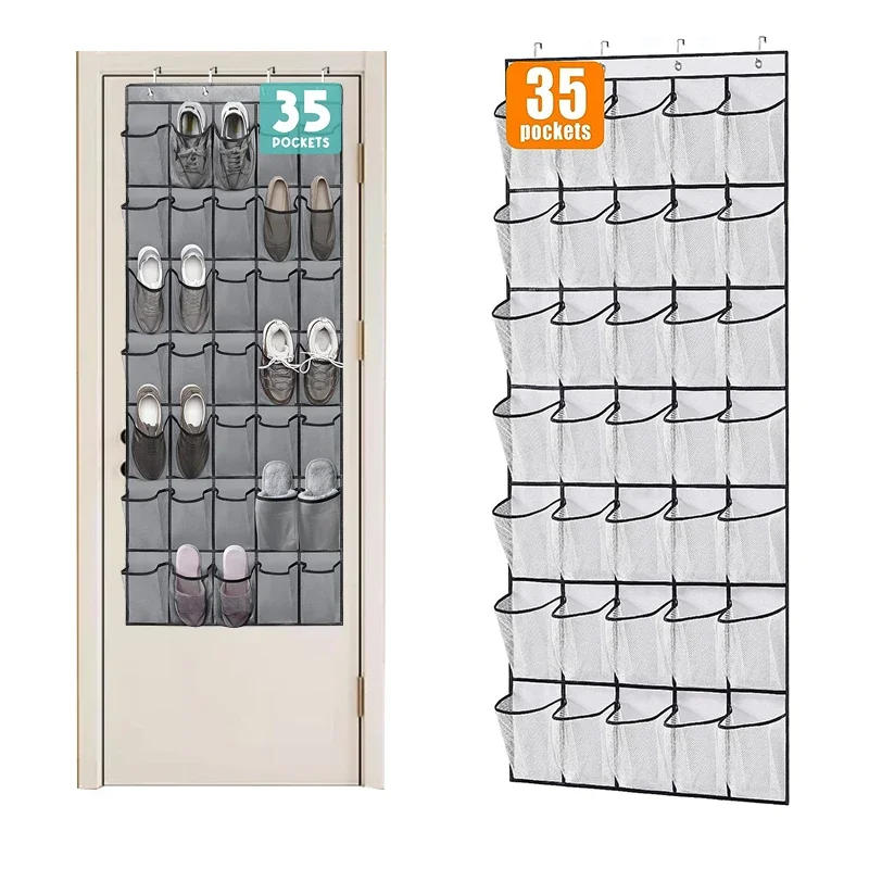 Description Picture 5 of itemHanging shoes rack 35 Pockets Over the Door Shoe Organizer Large Mesh Pockets With 4 Hooks Transparent Fabric home Storage Bag