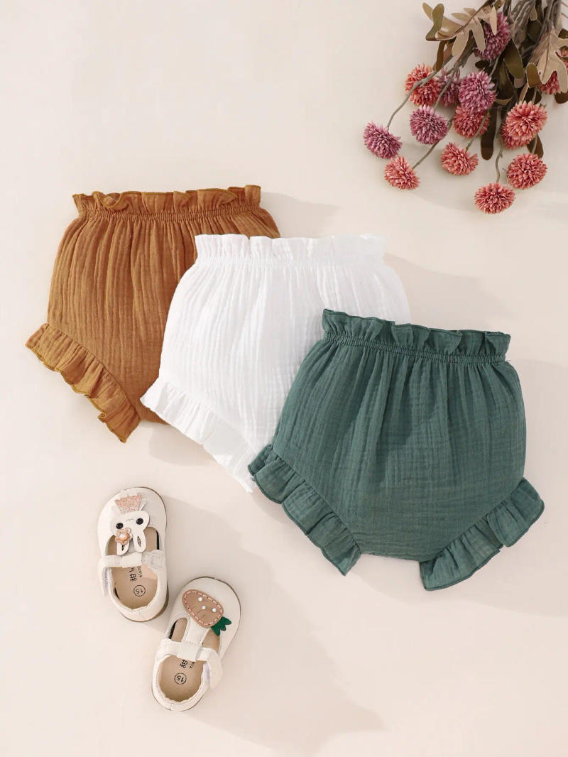 Description Picture 3 of item3pairs/Lot Baby Girls Summer Leisure Comfortable Breathable Pure Cotton Simple Solid Color All-Match Shorts Multi-Piece Set
